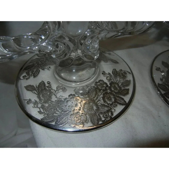 Crystal Candlestick Holder silver City Mid Century, Sterling Silver overlay - Picture 4 of 10